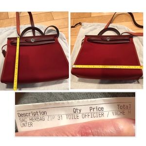 Hermès Burgundy Toile Herbag Zip 31